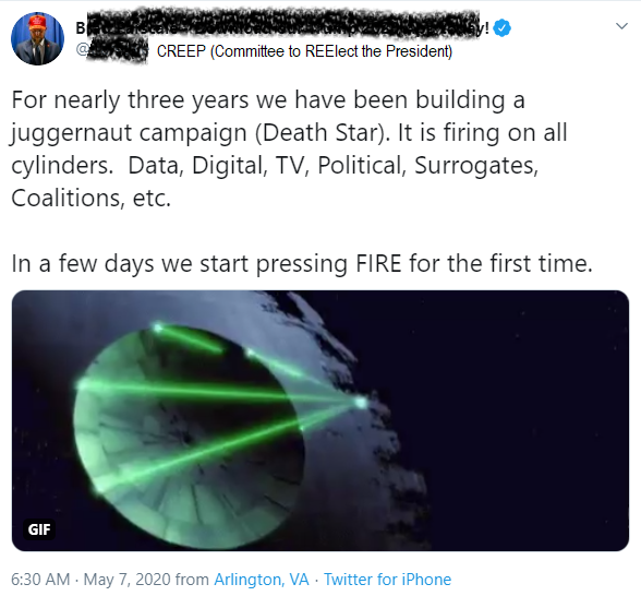 Twitter post: TRUMP'S DEATH STAR